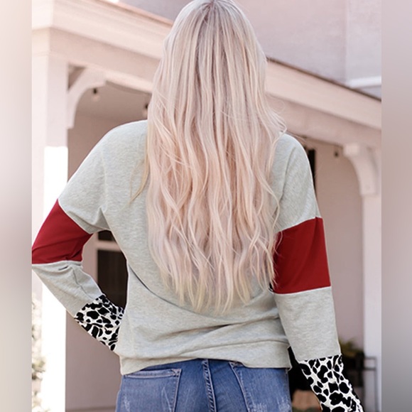 New - Leopard Color Block Drawstring Detail Sweatshirt - Picture 2 of 12